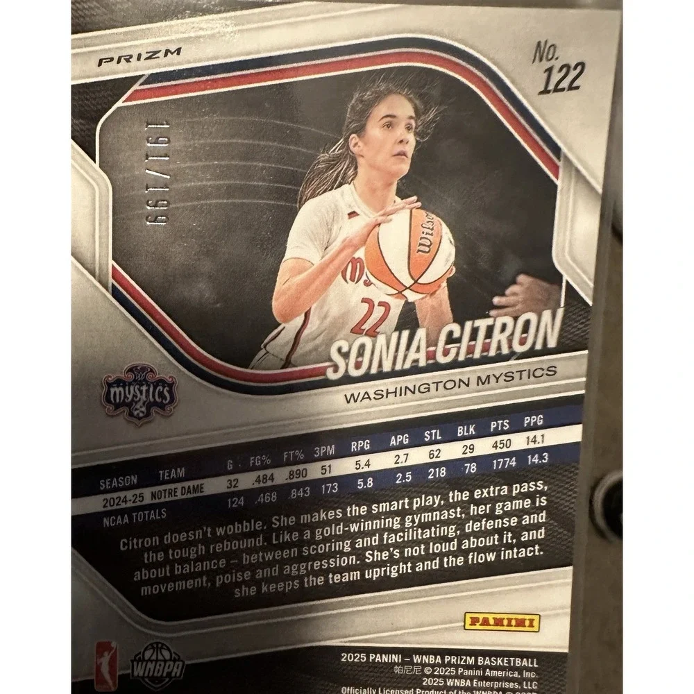 SONIA CITRON Red Pandora /199 2025 PRIZM WNBA Rookie Washington Mystics RC #122
